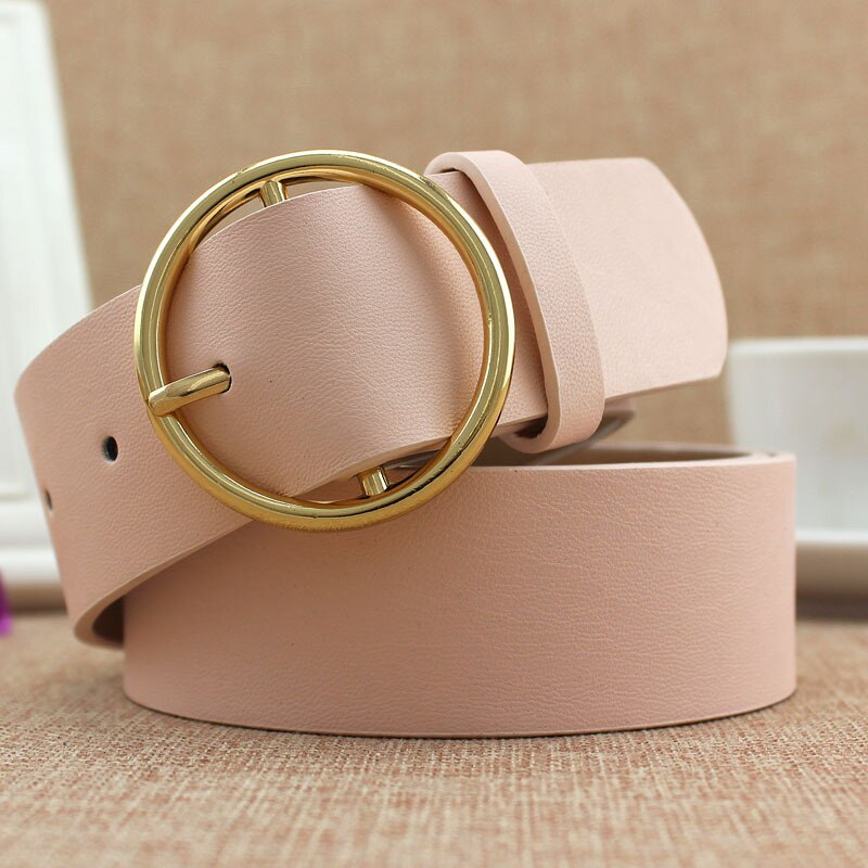 Mode Klassieke Ronde Gesp Dames Brede Riem Vrouwen Vrouwelijke Toevallige Lederen Riemen Voor Jeans Kemer f110: Roze