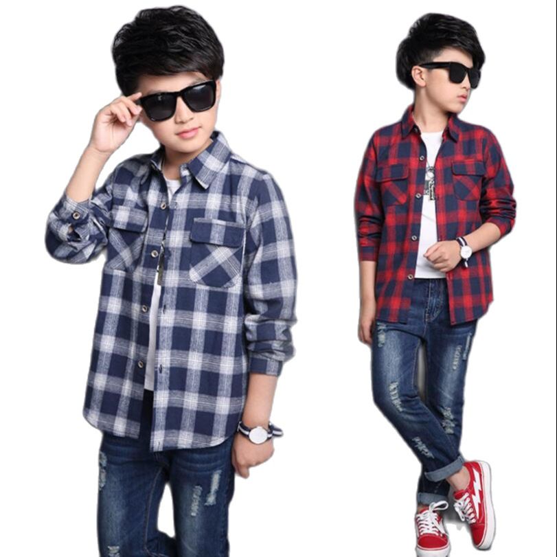 Drenge bluser 3-13y baby drenge efterår langærmet plaid skjorte teenage forårs varm jakke chaqueta de primavera adolescente caliente