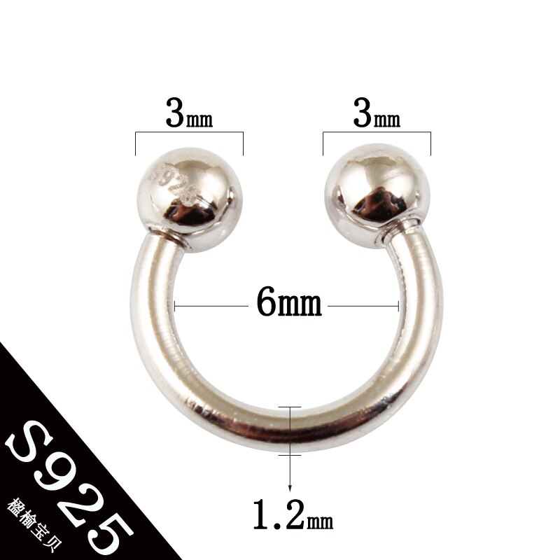 Nose ring real 925 sterling silver body jewelry s925 pure silver nipple ring man internal diameter 6 8 10 mm piercing jewelry: Inside diameter 6mm