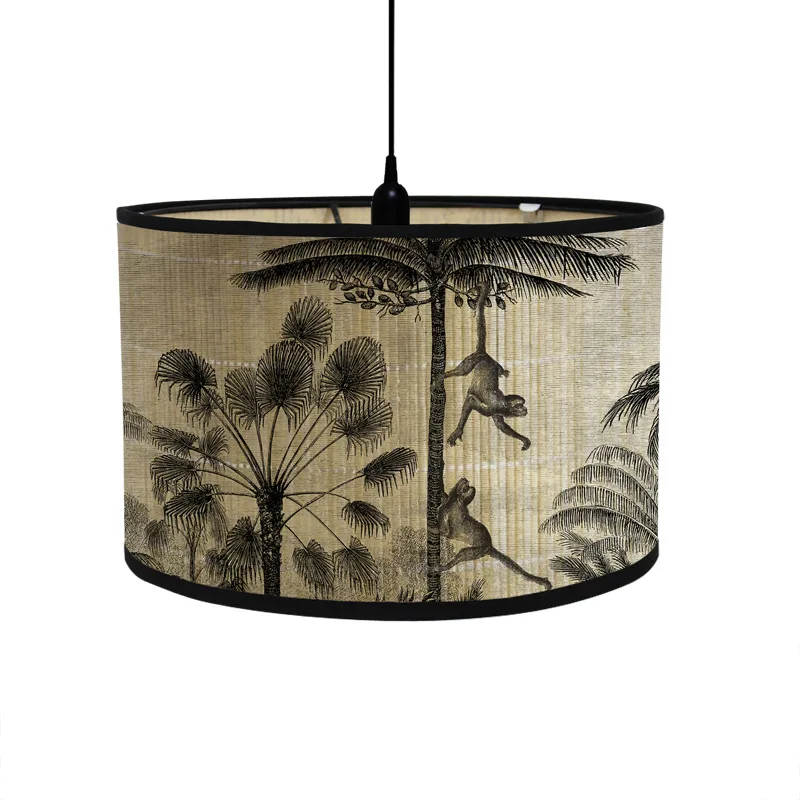 Nordische Trommel Lampen schirme Vintage Bambus Lampen abdeckung Blumen vögel Muster Tisch Stehlampen Pendel leuchte Cafe Home Homes tay Dekor: Lila