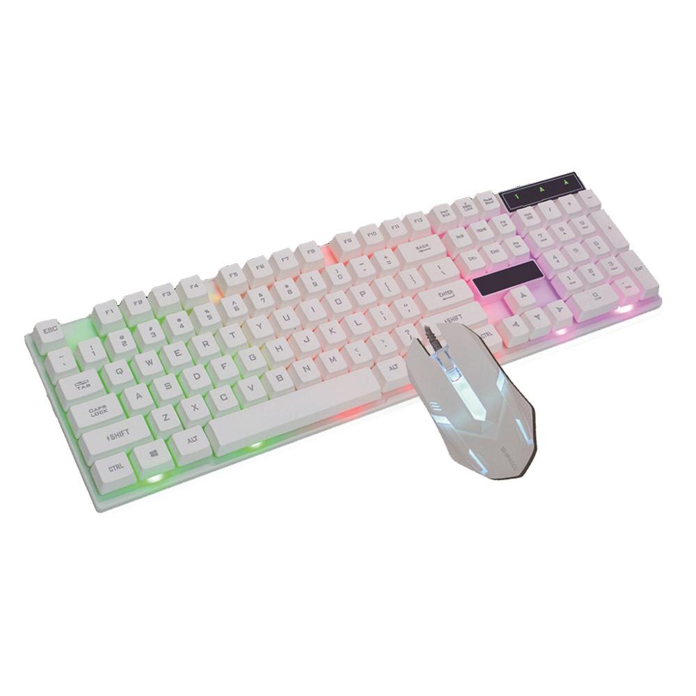 USB Wired Gaming Backlit Mouse And Keyboard Desktop 104 Keys RGB Backlight Wired Gaming Keyboard And Mouse Combo: white