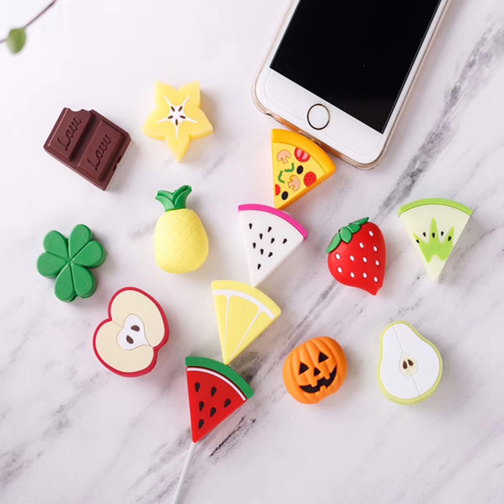 CHIPAL Bite Cute Fruit Cable Protector for iPhone USB Cable Protector Chompers Avocado Pizza Charger Wire Holder Accessories