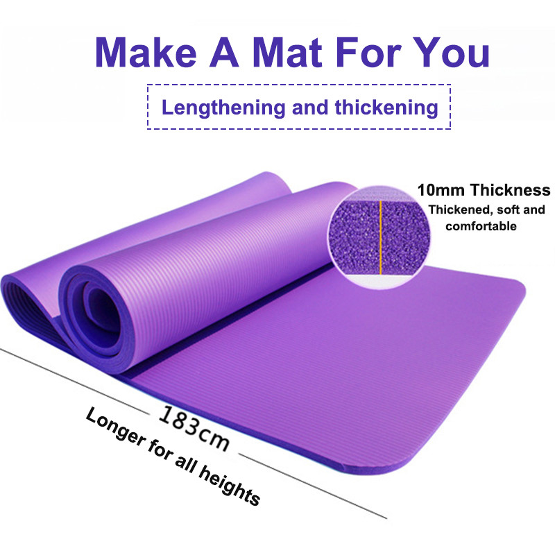 TPE Yoga Mat - 183x61cm - 10mm Thick - Non-Slip Exercise Pilates Mat