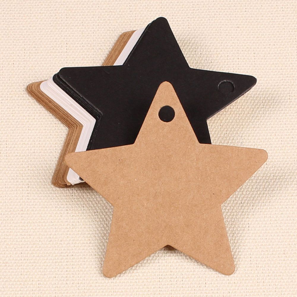 6*6cm stjärniga kraftpapper bröllopsetikett festkort pris bagageetiketter juldekoration juldekorationer 100pc