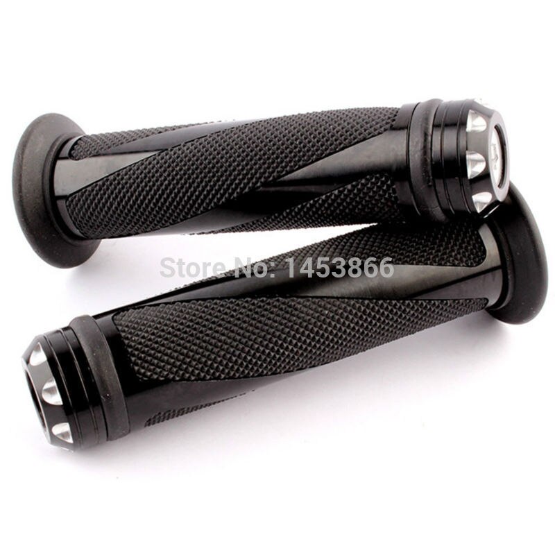 evomosa Motorcycle Street Sport Bike Aluminium 7/8&quot; 22mm Handle Bar Rubber Grips Chopper Cruiser Bobber Grips With Bar Ends: Black