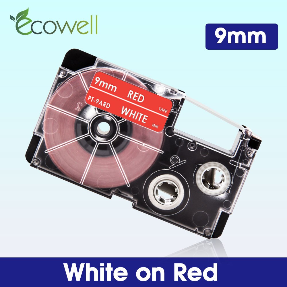 Ecowell XR-9WE XR-9X XR-9RD XR-9BU 9mm label For Casio XR-9YW XR-9GN XR-9GD label tape for Casio KL-60 KL-120 KL-100 Label Maker: White on Red