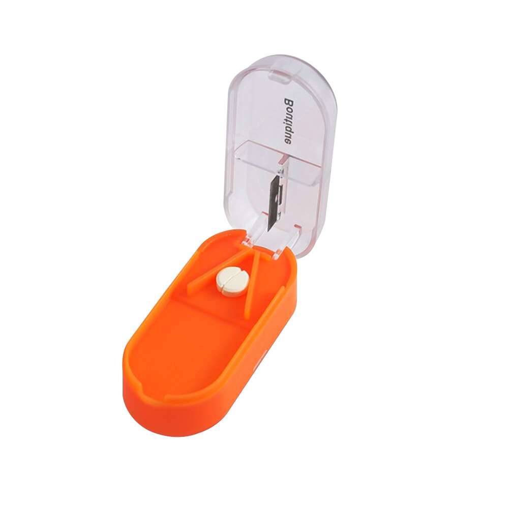 Divide Compartment Storage Box Portable Medicine Case Container Tablets Dispenser Organizer Crusher Box: Orange