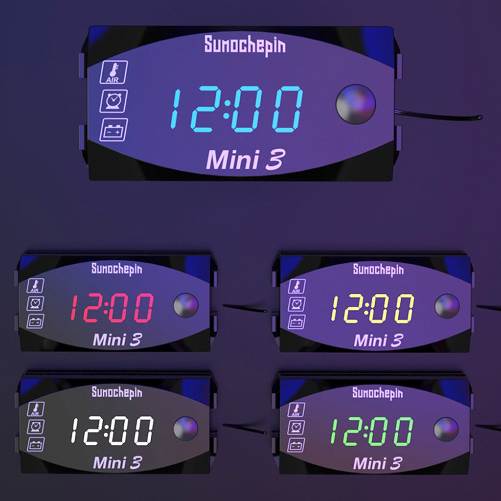 Motorcycle Watch LED Voltage Voltmeter Thermometer IP67 6V-30V Tester