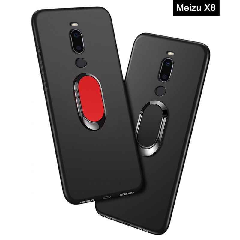 X8 Telefoon Cover voor Meizu X8 4 GB 64 GB Case luxe Zachte Zwarte Siliconen Magnetische Autohouder Ring Coque voor Meizu X8 6 GB 128 GB Case