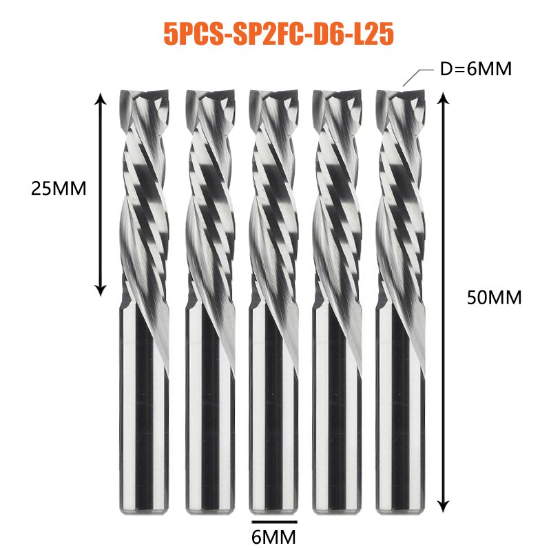 5PCS/LOT Compression Milling Cutter Woodwork DOWN Cut Two Flute Spiral Carbide Milling Tool CNC Router Bits Wood End Mill Cutter: 23mm