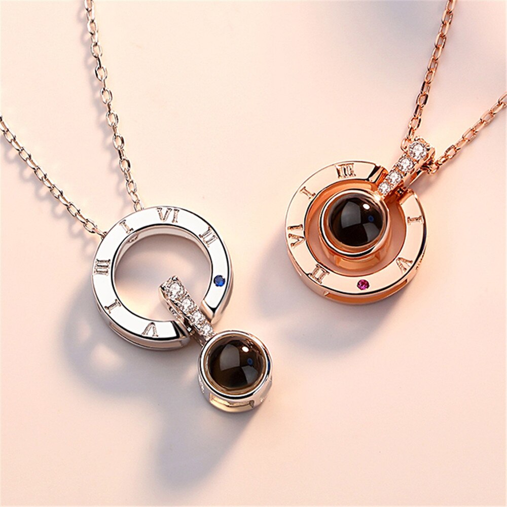 I Love U In 100 Talen Projectie Ketting Voor Geheugen Van Liefde Choker Collier Ronde Vormige