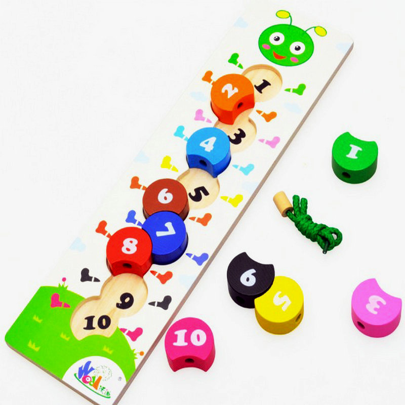 Children Caterpillar Digital Block String Beads Game Baby Early Learning Aids Educational Block DIY Bead Wood Toys