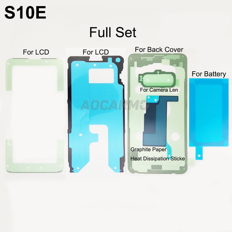 Aocarmo-cinta adhesiva para pantalla LCD de Samsung Galaxy S10E, conjunto completo de SM-G9700, cubierta trasera de batería, Marco, lente de cámara, pegatina, pegamento: Full Set