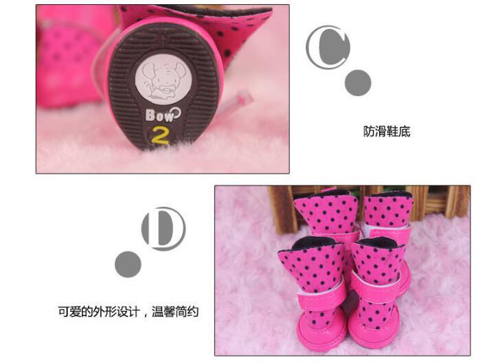 anti-slip winter warm Dog boots waterproof Elastic Dot pet cat Shoes for Small dogs Teddy Puppy soft bottom