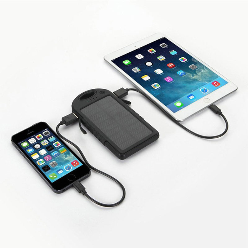 Outdoor Camping Waterproof 5000mah Portable Solar Battery Phone Charger