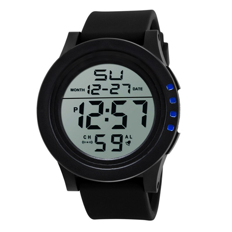 Men's Brand Waterproof LED Digital Electronic Watch Round Quartz Men's Watch Outdoor Sports Men's Electronic Watch#p30: Blue