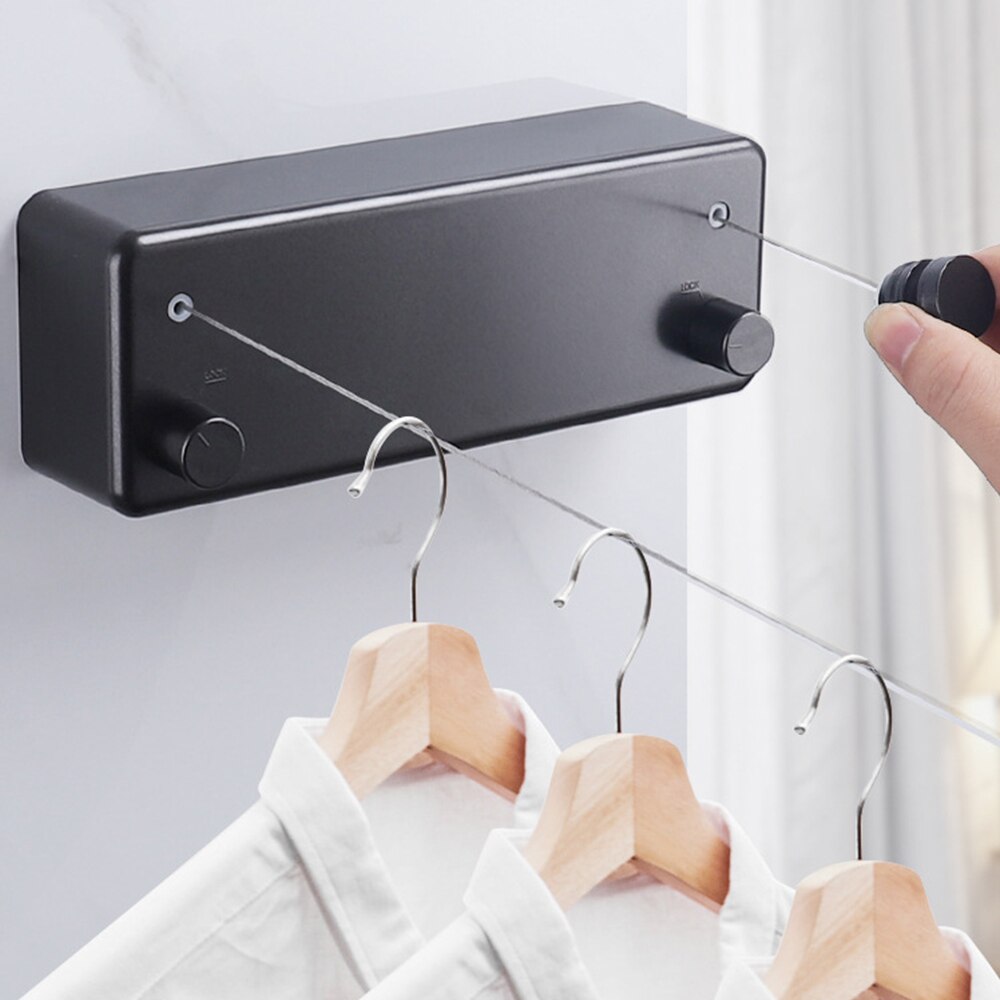 Wall Mounted Retractable Clothesline Indoor Outdoor Clothes Drying Rack Stainless Steel Rope Simple Laundry Dryer Hanger