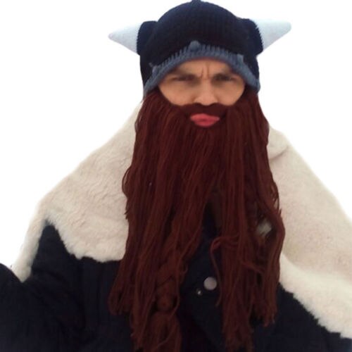 Fest hat barbar vinter skør ski cap viking horn hat lang skæg beanie sjov xmas