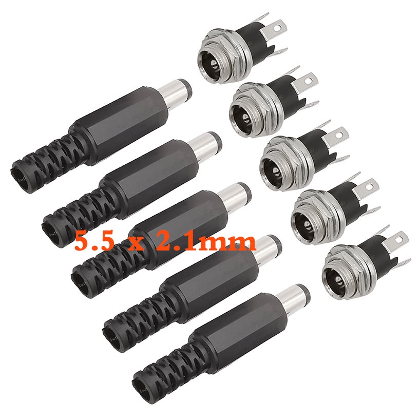 1/2/5 Paar 5.5X2.1Mm Dc Voeding Jack Plug Connector Dc 5.5X2.1 dc Man Vrouw Panel Mount Socket Plug Terminal Adapter