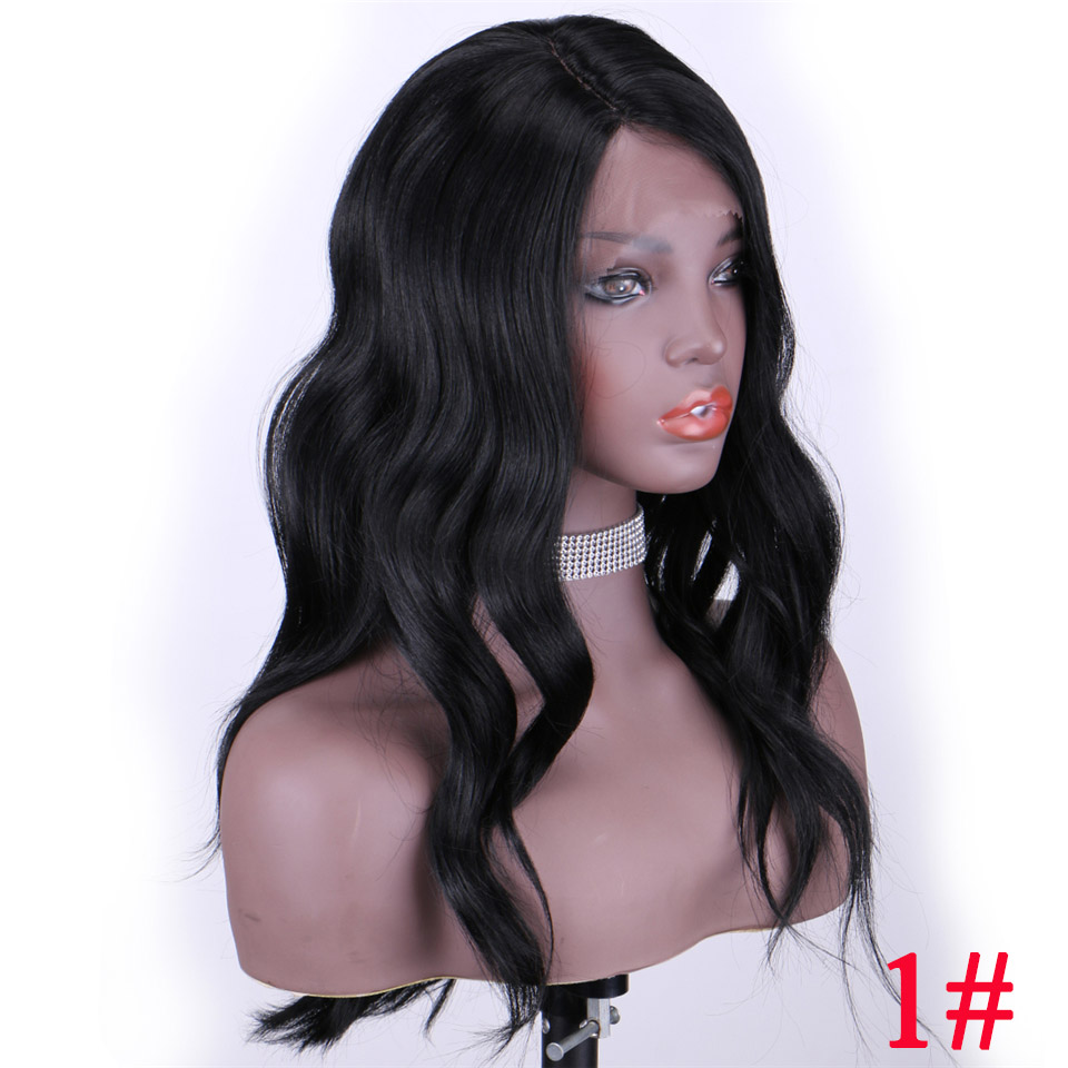 Peluca con malla frontal sintética WonderLady de 20 pulgadas #2, pelucas con ondas de cuerpo ombré para mujeres negras, peluca de Cosplay marrón larga ondulada con parte lateral: # 1