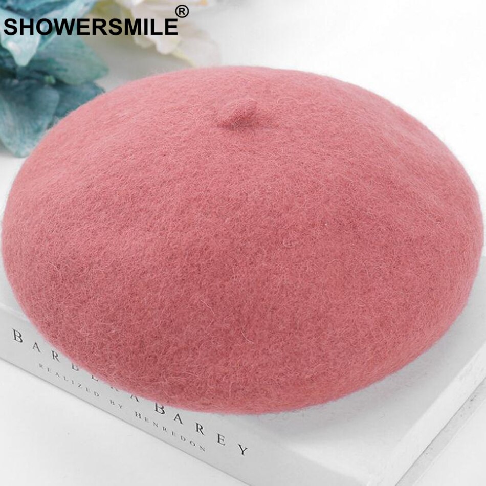 Showersmile dames warme baretten gele wollen franse baretten hoeden dames verstelbare zachte petten artistieke winter schilders hoed