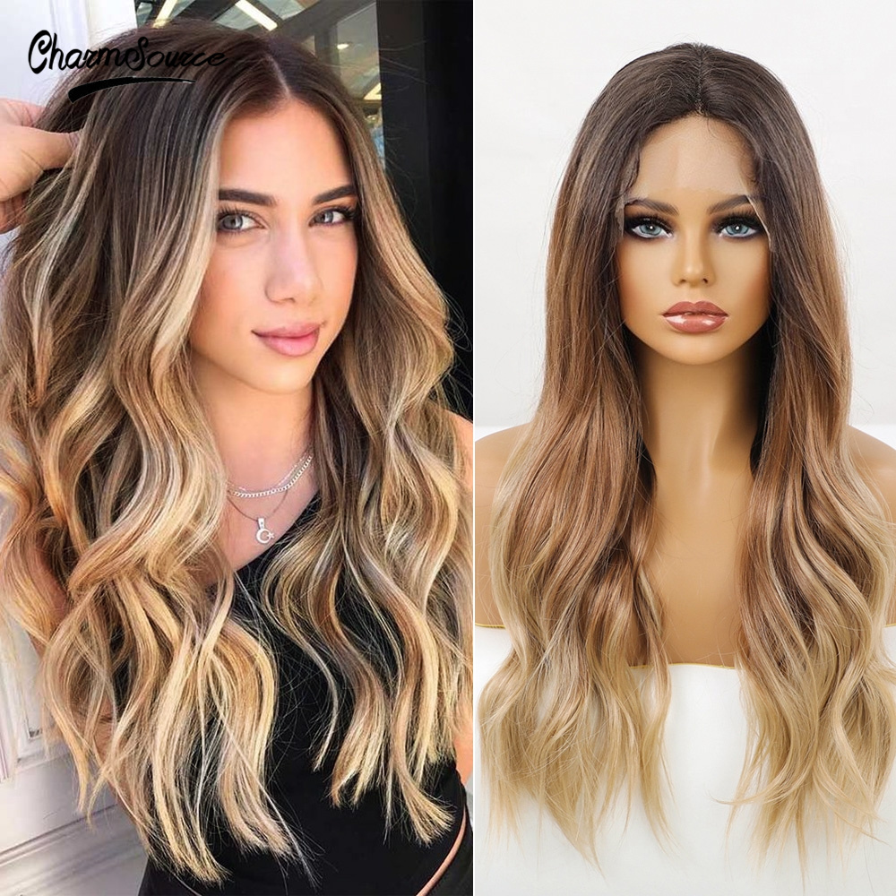 CharmSource Long Natural Wavy Lace Part Synthetic Wigs Light White Blonde for Women Daily Hair High Density Heat Resistant Wig: BL66032-1