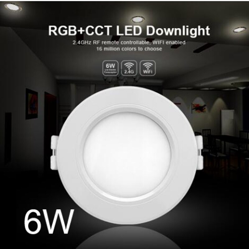 AC 85-240V Mi Light RGB CCT dimmable 2.4G LED Downlight Round Panel Ceiling Lamp Aluminum 6W 12W 15W RGBW led recessed downlight: 6W RGB CCT