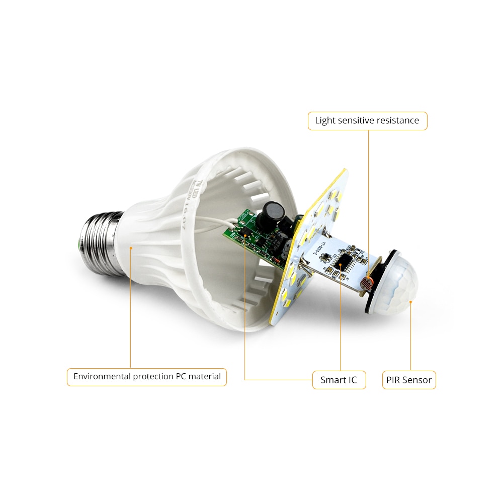 220v 5w 7w 9w 12w 18w pir bevegelsessensor lys  e27 bevegelsesdetektor led pære lampe trapp gang gang gang korridor nattbelysning