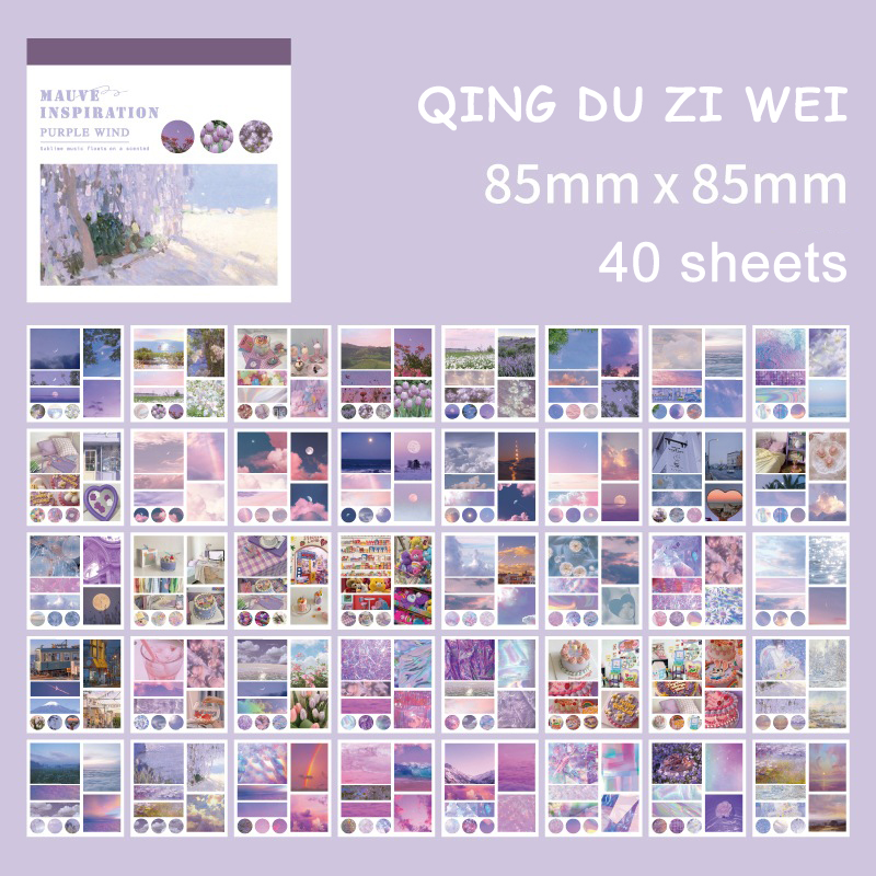 JIANWU – autocollant de paysage esthétique INS, papeterie Kawaii pour décoration de livre, Journal, Art, Scrapbooking, 40 feuilles: Violet