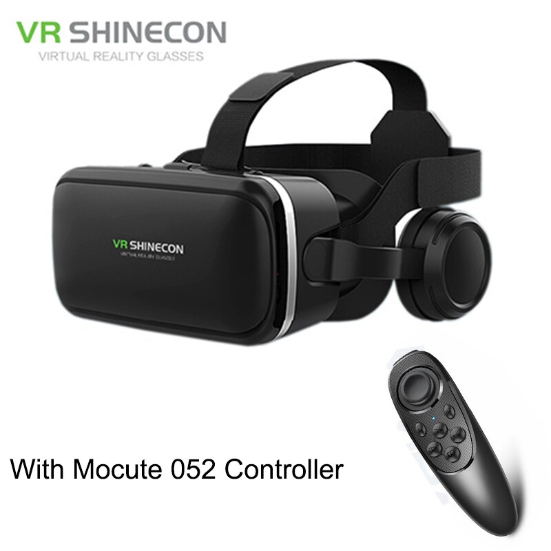 Shinecon 6.0 virtual reality smartphone 3d briller vr headset stereo hjelm vr headset med fjernbetjening til ios android: Med 052 fjernbetjeninger