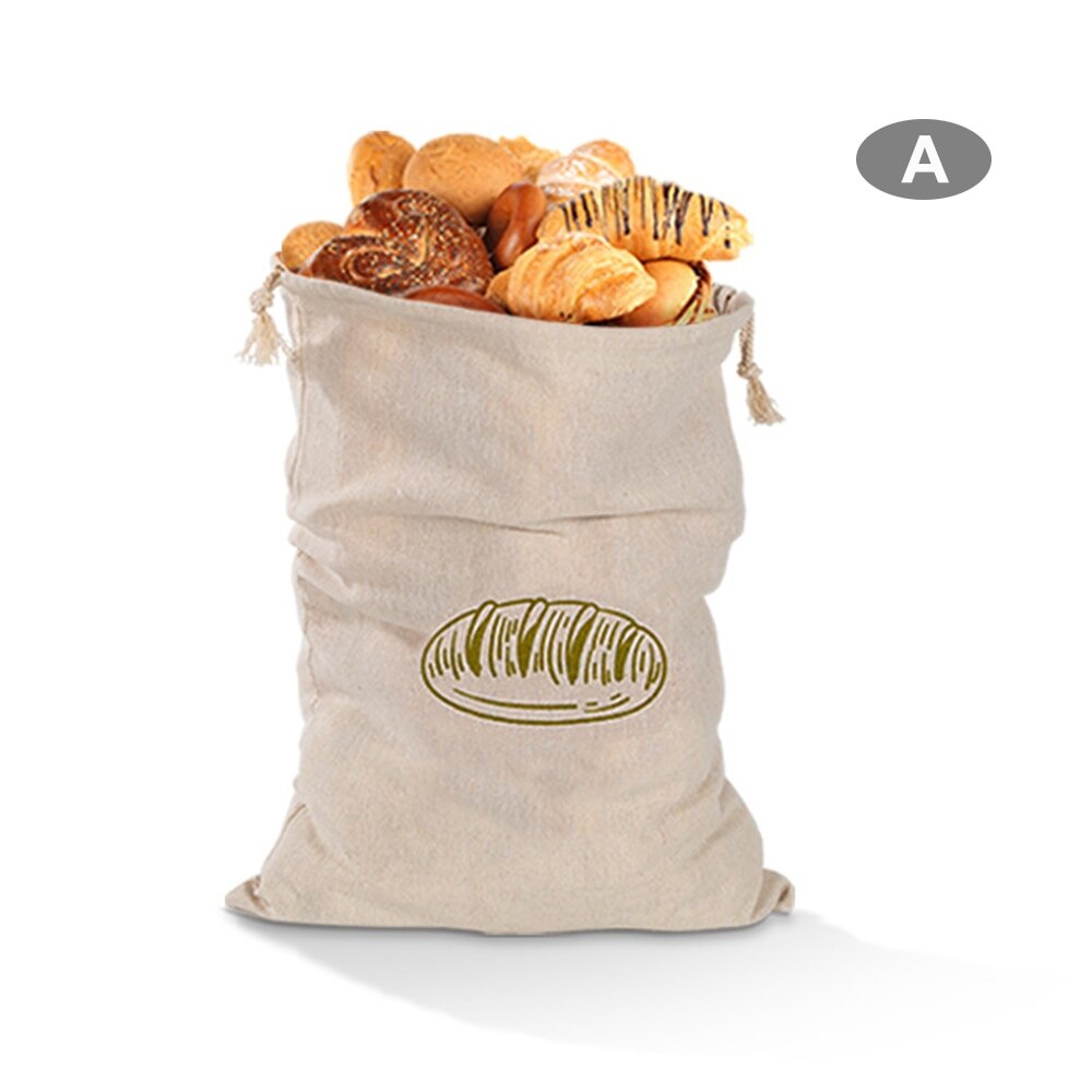 Linen Bread Bag Reusable Homemade Artisan Bread Storage Bag French Baguette Drawstring Bag Kitchen Storage: Horizontal A
