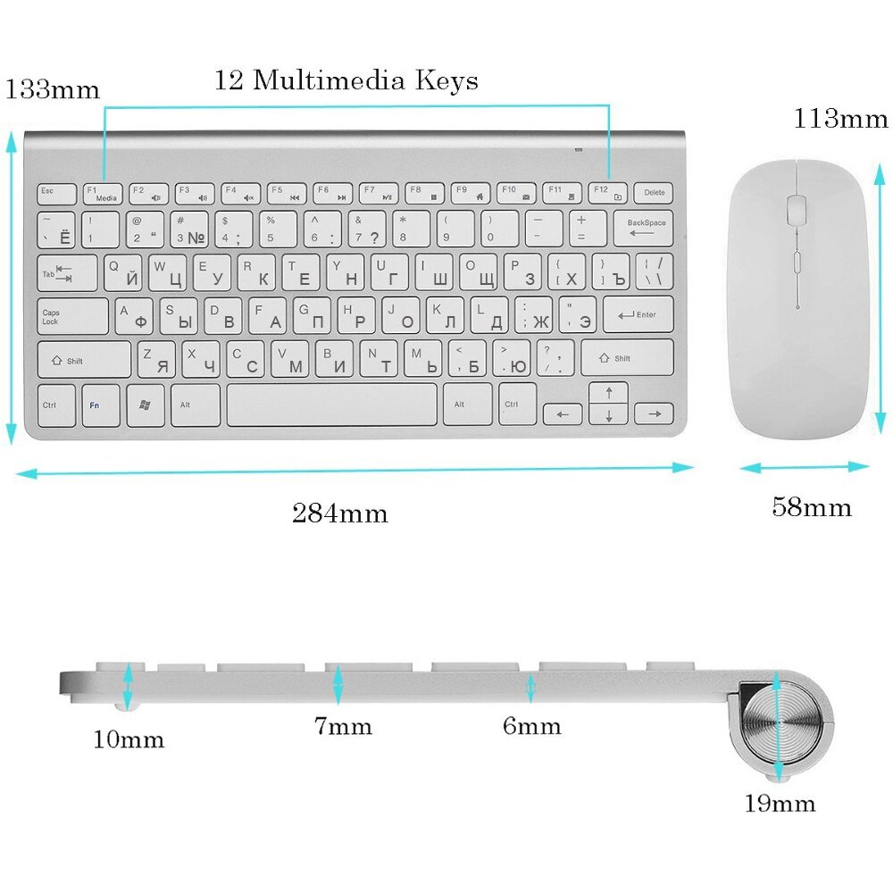 Ultra Dünne Stumm Russische Tastatur 2,4G kabellos Tastatur Maus Combo Schere Schlüssel Mit USB Adapter Für Sieg Mac Android TV Kasten PC