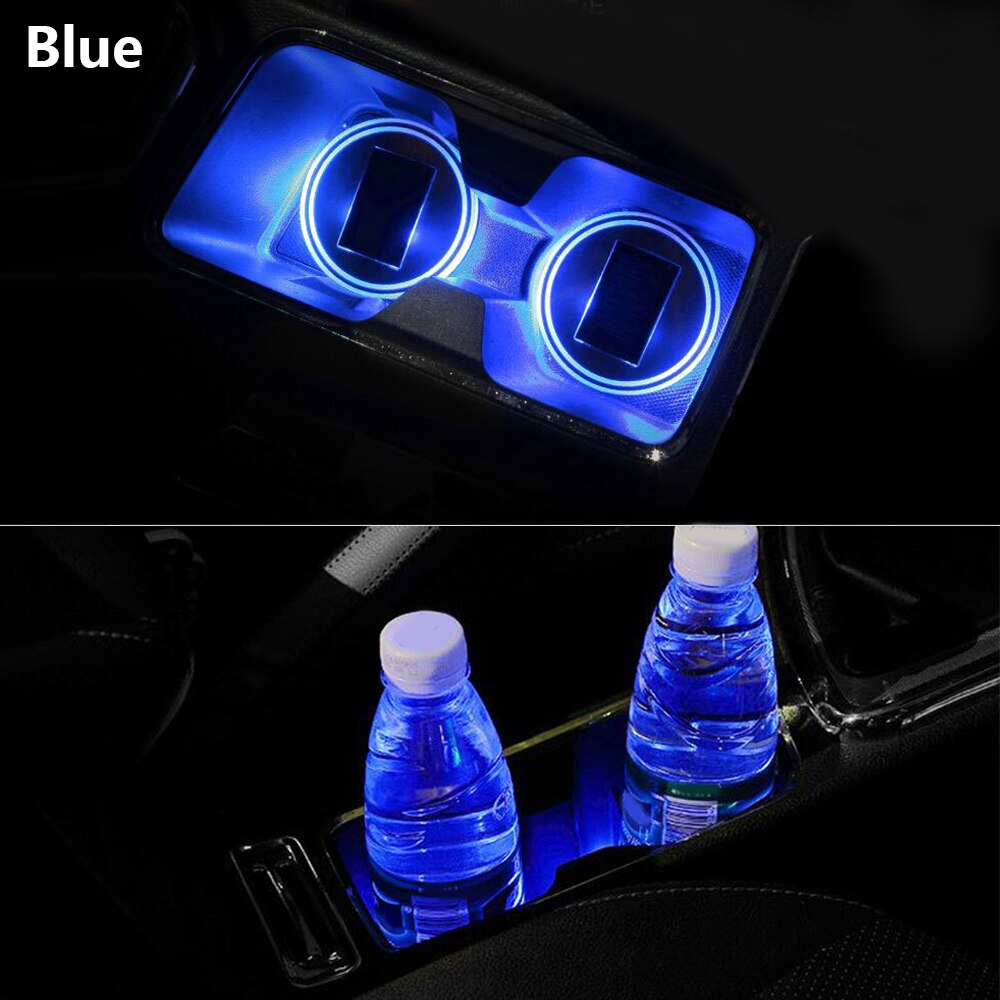 2PCS Cup Holder Led Solar Cup Pad Vehicle Cup Coaster Automotive LED Atmosphere Lights Water Cup Holder Lamp Anti-Slip Mat