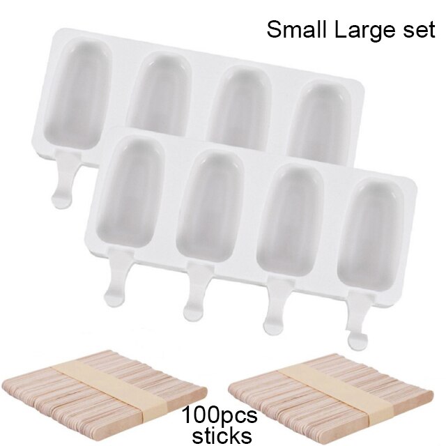 4/8 komórek silikonowe formy lód forma na krem zestaw z drewniane patyczki silikonowe czekoladowe lód Muzyka pop forma owalna forma robić lodów na patyku kostkarka robić lodu taca: mały duży zestaw