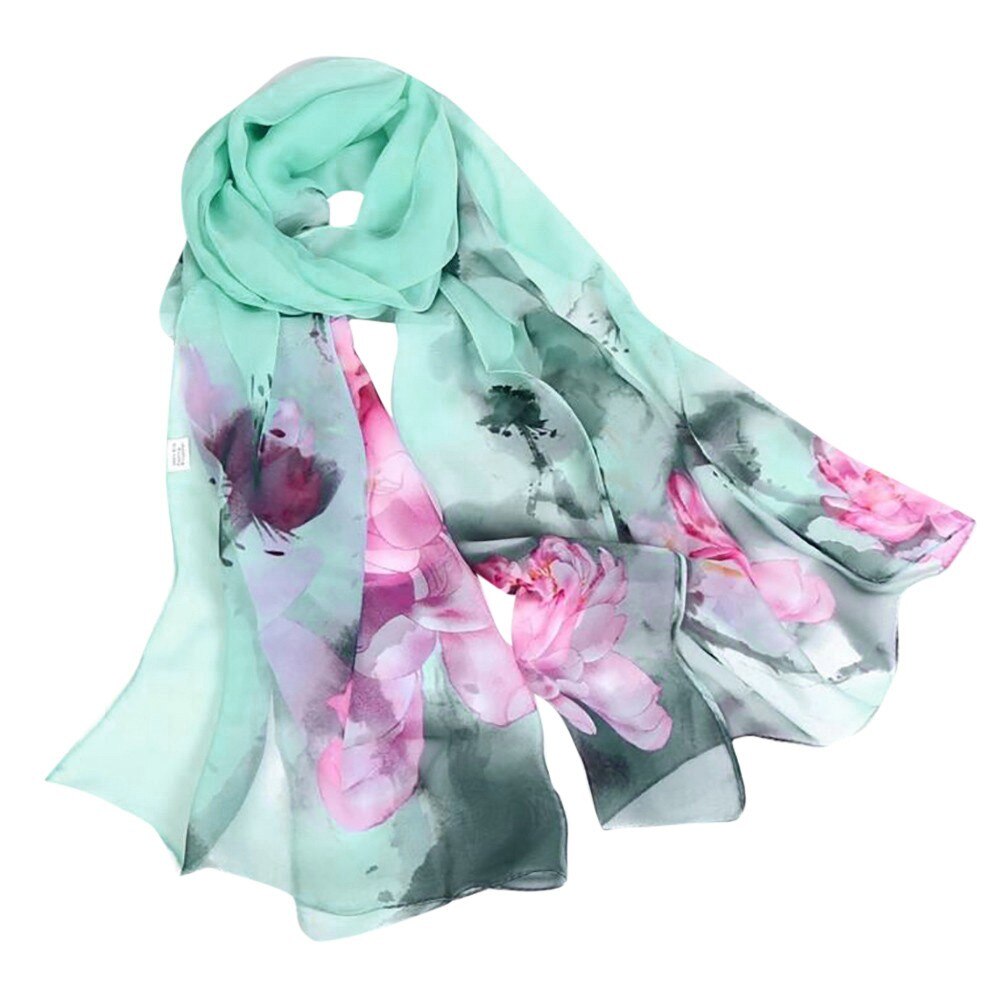 Bufanda de seda fina para mujer, pañuelo de seda fina a la , Hijab de gasa con estampado, chal largo y suave de imitación, novedad de verano: D