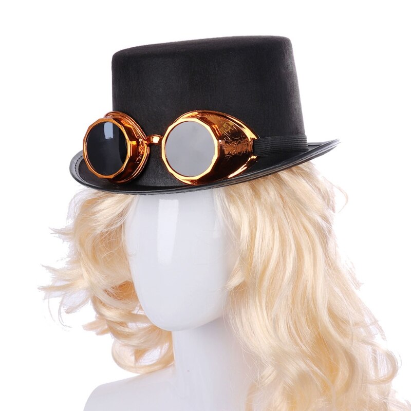 Chapeau gothique style Steampunk victorien avec lunettes détachables, casquette de Jazz en plastique Non tissé, Costume de carnaval Cosplay d&#39;halloween