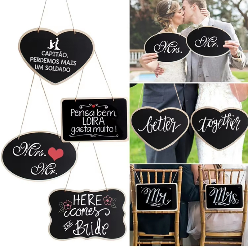Pizarra rústica de madera para boda, decoración para despedida de soltera de Mr Mrs, fotomatón, de cumpleaños, bricolaje, decoración del hogar, tablero de mensajes