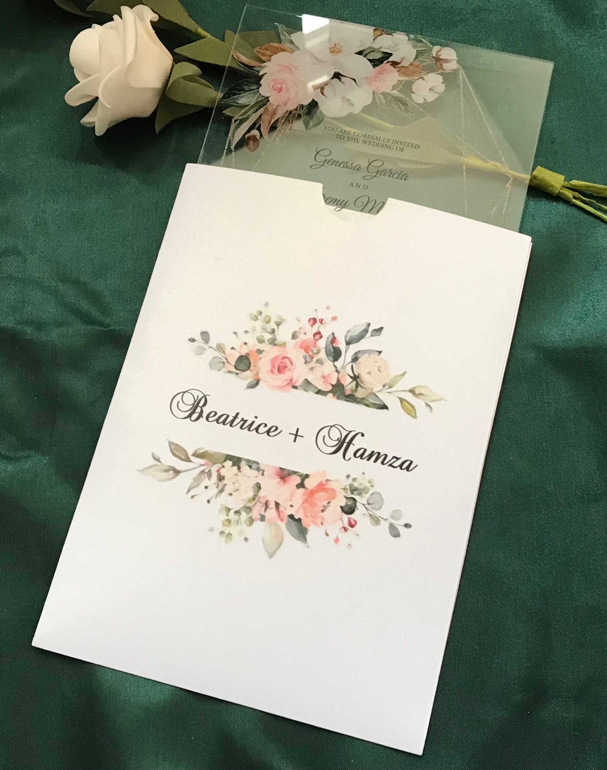 Pink,White Rose,Peony,10pcs Acrylic Wedding Menu Cards,Acrylic Wedding Invitations,Custom Greenery Acrylic Party Dinner Menu