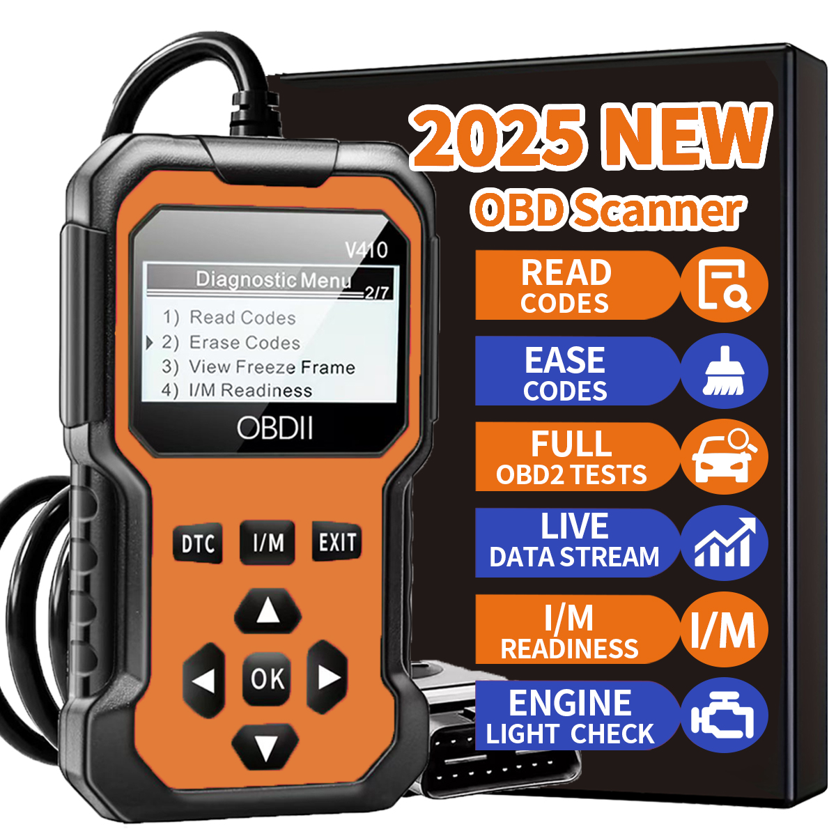 Car Obd2 Scanner Diagnostic Tool Code Reader Engine Fault Code Reader Scanner Can Diagnosis All Obd Ii in 1996 Agreement Car Scanning Tool: Orange