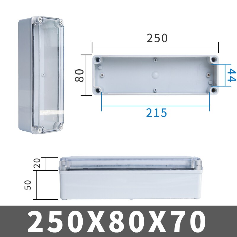 IP67 Outdoor Waterproof PC Junction Box Plastic Shell Distribution Box Monitoring Power Box Socket Box Transparent ABS: 250x80x70