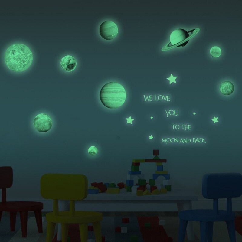 Lichtgevende Negen Planeten Maan Stickers Wanddecoratie Kinderen Kinderkamer Met Lichtgevende Muurstickers Glow Stickers