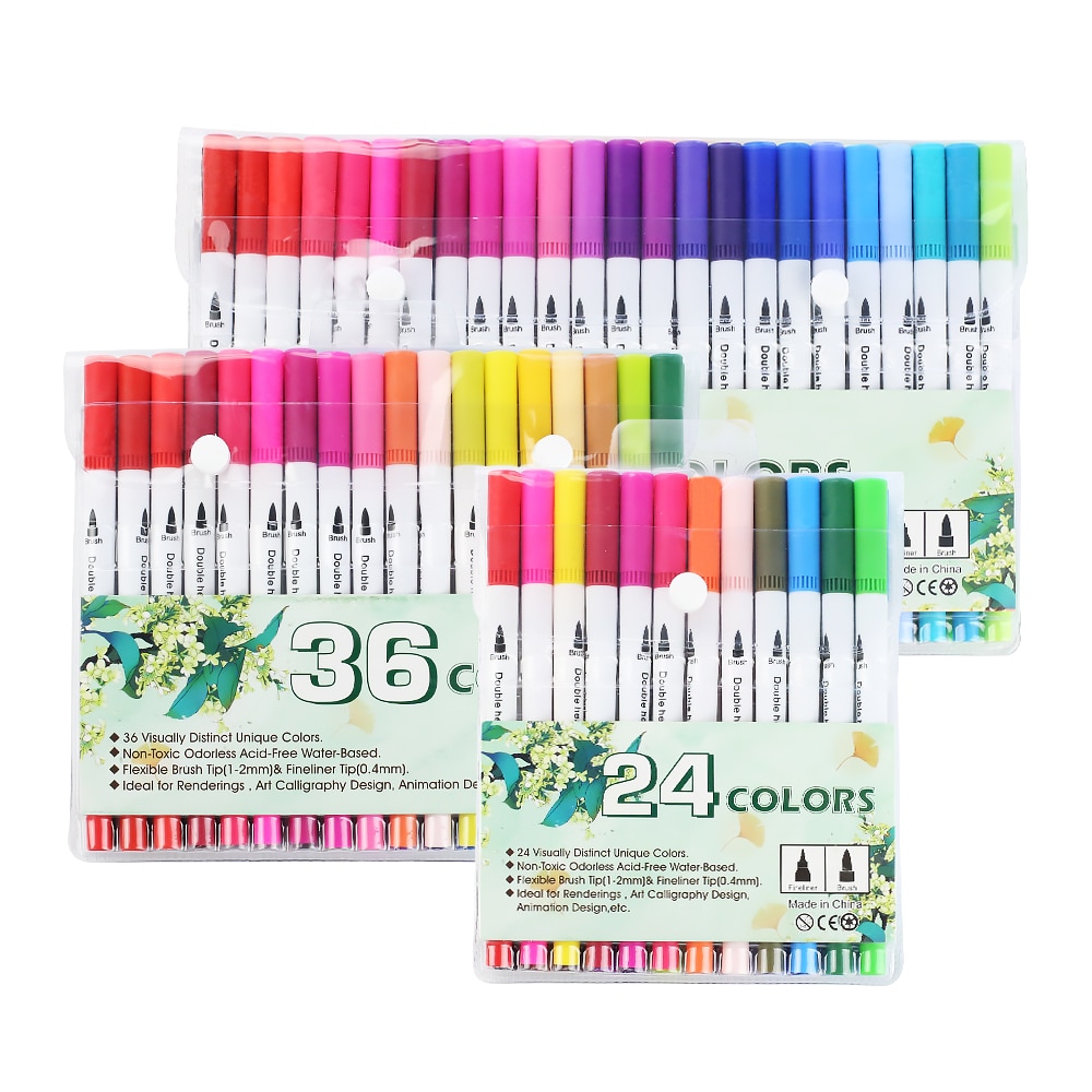 FineLiner-rotuladores artísticos para caligrafía, bolígrafos de doble punta para dibujar y pintar, para la escuela, 12/24/36/48/80/100 unidades