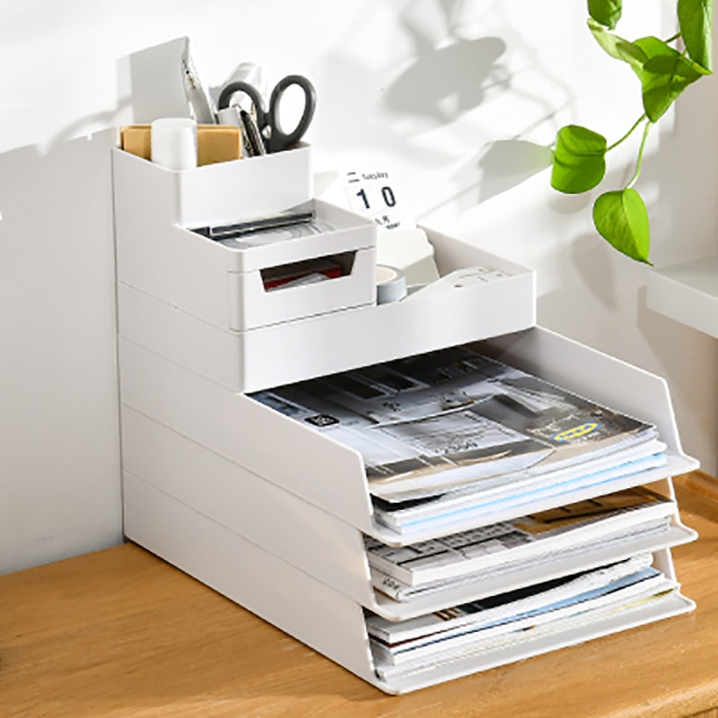 Multifunction Desktop File Rack A4 Document Trays Magazine Pen Holder Stationery Storage Box Desk Organizer Office Accessories