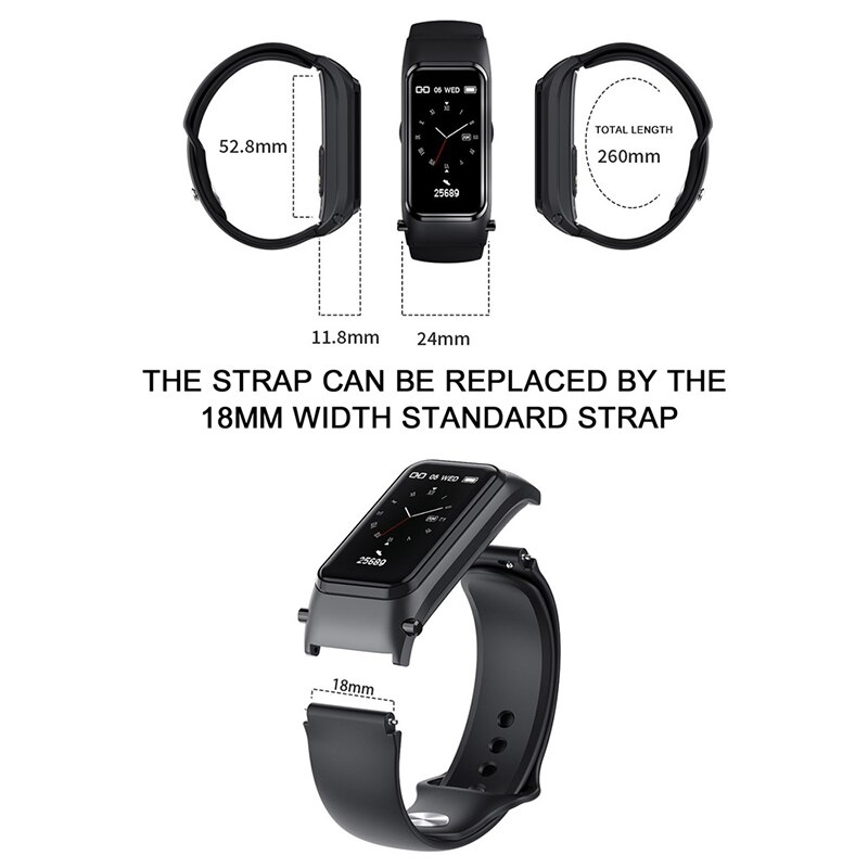 Twee-In-een Afneembare Bluetooth Headset Smart Watch Armband IP67 Waterdichte Bluetooth Gesprek Luisteren Naar Muziek Unisex Armband
