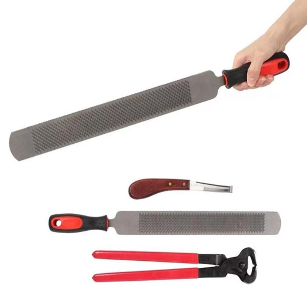 3pcs Horse Cattle Cleaning Equestrian Hoof Trimming Set Care Tool Manicure Shoeing Repair File Rasp Metal Nipper Cutter Farriers