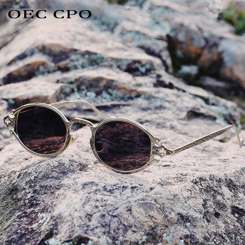 Cateye Straat Shoot Man Zonnebril Vrouwen Retro Steampunk Bril Gothic Ovale Metalen Frame Gesneden Zonnebril Gafas Sol Mujer