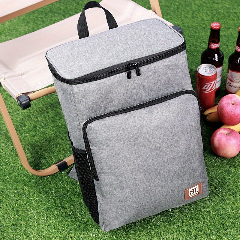 1 pièce, grand sac isotherme pour sac à dos à déjeuner isolé-refroidisseur de bière de voyage rectangulaire en tissu Oxford imperméable avec doublure PEVA: GRIS