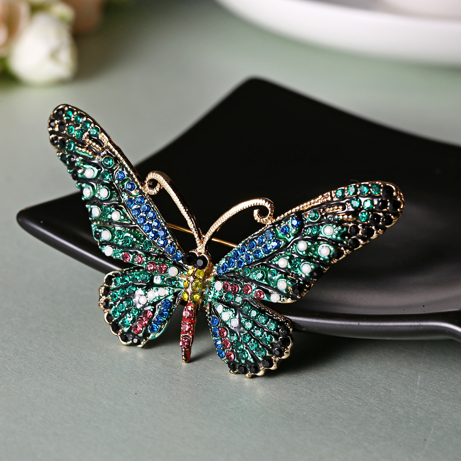 Vallen Kleurrijke Parel Enamel Broches Voor Vrouwen Grote Vlinder Broche Pin Banket Strass Accessoires Insect Broche: BC17Y034M2-4
