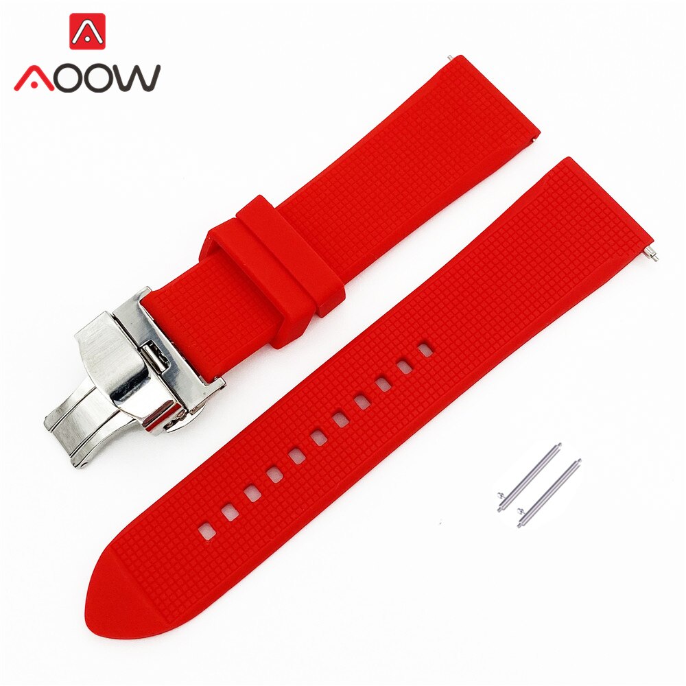 18mm 20mm 22mm Soft Silicone Strap Butterfly Deployment Buckle Quick Release Waterproof Rubber Replace Band Watch Accessories: Red / 18mm