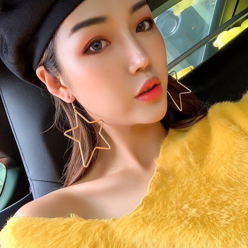 Übertreibung sterne Gold groß Band baumeln ohrringe geometrie erkläSprosse koreanischen stil tropfen ohrringe für frauen Juwel